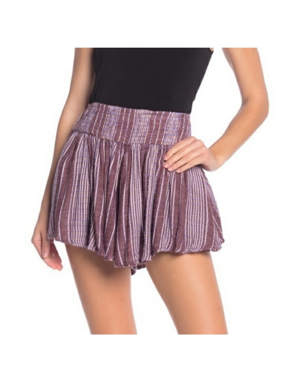 Free People Lavender and Yellow Textured Bubble Hem Shorts